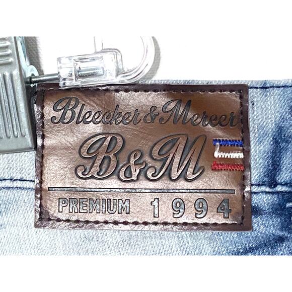 Bleecker Mercer Jeans Acid Wash Moto Paint Splatter Blue Denim Mens 40 x 32 B&M - Picture 8 of 9